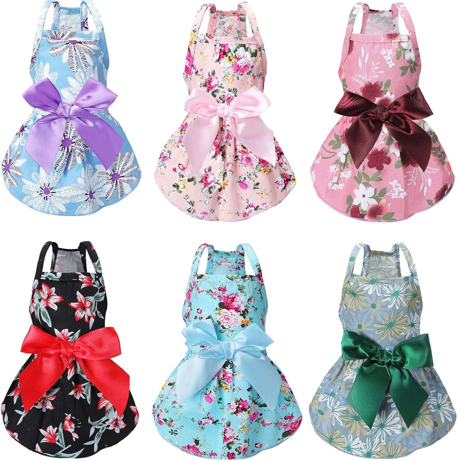 Frienda 6 pcs Dog Dresses Girls Dog Clothes Floral Cute Princess Bowknot Puppy Dresses Pet Cat Clothes Skirts Rosette Summer Outfits Apparel for Chihuahua Yorkies Female - 1