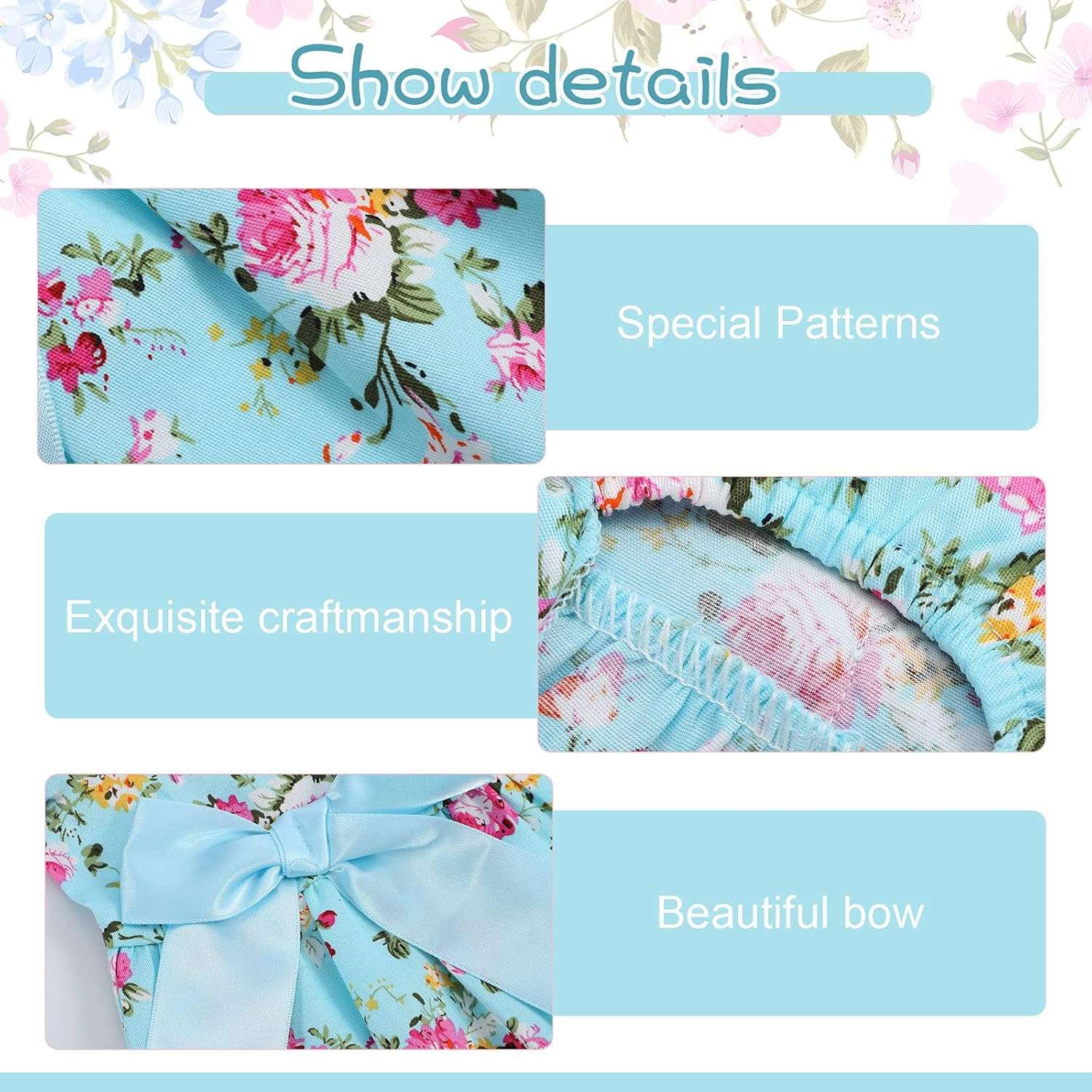 Frienda 6 pcs Dog Dresses Girls Dog Clothes Floral Cute Princess Bowknot Puppy Dresses Pet Cat Clothes Skirts Rosette Summer Outfits Apparel for Chihuahua Yorkies Female - 4
