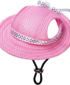 Round Brim Princess Hat Visor Hat Pet Dog Mesh Porous Sun Hat with Ear Holes for Small, Extra Small Dog Teddy, Pug, Chihuahua, Shih Tzu, Yorkshire Terriers, Papillon Pink L - 1