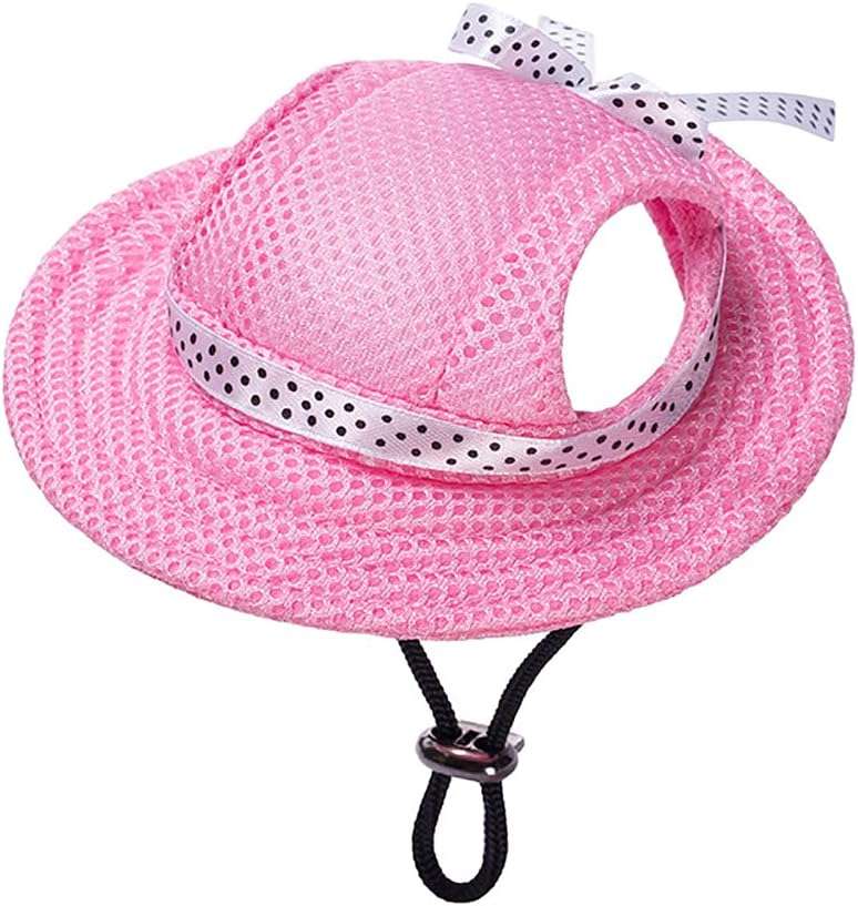 Round Brim Princess Hat Visor Hat Pet Dog Mesh Porous Sun Hat with Ear Holes for Small, Extra Small Dog Teddy, Pug, Chihuahua, Shih Tzu, Yorkshire Terriers, Papillon Pink L - 1