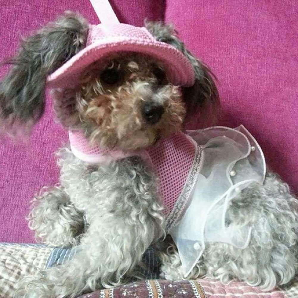 Round Brim Princess Hat Visor Hat Pet Dog Mesh Porous Sun Hat with Ear Holes for Small, Extra Small Dog Teddy, Pug, Chihuahua, Shih Tzu, Yorkshire Terriers, Papillon Pink L - 4