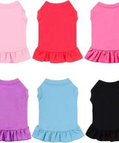 Weewooday 6 Pieces Dog Dresses Shirt Skirt Dog Sleeveless Dress Breathable Pet Shirts with Ruffles Pet Sundress Outfits for and Cats - 1