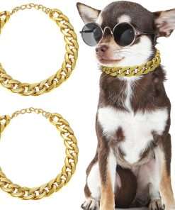2 Pieces Dog Link Chain Gold Necklace Chain ABS Plastic Dog Golden Collar Puppy Costume(10 Inch (25+7 cm)) - 1