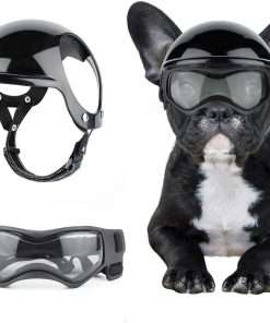 Dog Helmet and Goggles for Small Dogs - Pet Goggles Pet Motorcycle Helmet Hat with Ear Holes Adjustable Straps Safety Helmet for Puppy Riding - Black - 1