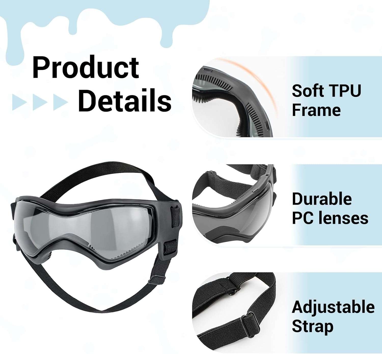 Dog Helmet and Goggles for Small Dogs - Pet Goggles Pet Motorcycle Helmet Hat with Ear Holes Adjustable Straps Safety Helmet for Puppy Riding - Black - 4