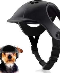 Dog Helmets for Small Dogs with Ear Holes, Hard Safety Pet Dog Hat for Puppy, Windproof Doggies Motorcycle Helmets for Outdoor Riding Hiking Cycling (Black) - 1