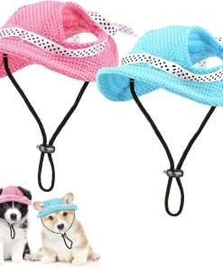 Frienda 2 Pcs Dog Hat Pet Sun Visor Hat Pet Beach Princess Cap Sun Protection Cap Mesh Porous Cap with Ear Holes and Chin Strap for Small Dogs Pug Chihuahua Shih Tzu Yorkshire Terriers - 1