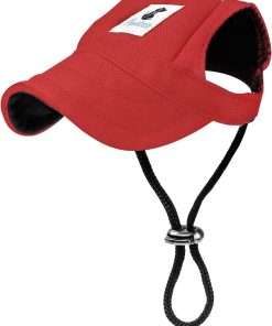 Pawaboo Dog Baseball Cap, Adjustable Dog Outdoor Sport Sun Protection Baseball Hat Cap Visor Sunbonnet Outfit with Ear Holes for Puppy Small Dogs, Small, Red - 1