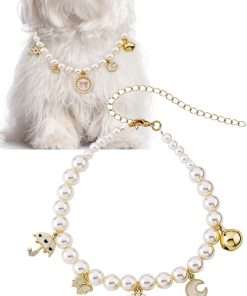 Pearl and Whimsical Charms Pet Necklace - 28 cm with 10 cm Extender - Small Accessory Fits Chihuahua, Yorkie, Mini Breeds - Cute Pet Jewelry and Accessories - 1