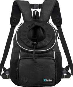 PetAmi Adjustable Dog & Cat Chest Carrier Backpack, Ventilated for Hiking, Camping & Travel, Max 10 lbs, Black - 1