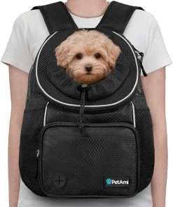 PetAmi Adjustable Dog & Cat Chest Carrier Backpack, Ventilated for Hiking, Camping & Travel, Max 10 lbs, Black - 2