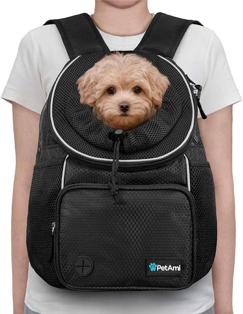 PetAmi Adjustable Dog & Cat Chest Carrier Backpack, Ventilated for Hiking, Camping & Travel, Max 10 lbs, Black - 2