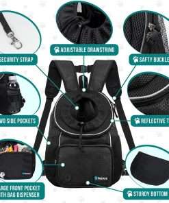 PetAmi Adjustable Dog & Cat Chest Carrier Backpack, Ventilated for Hiking, Camping & Travel, Max 10 lbs, Black - 4
