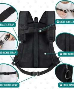 PetAmi Adjustable Dog & Cat Chest Carrier Backpack, Ventilated for Hiking, Camping & Travel, Max 10 lbs, Black - 5