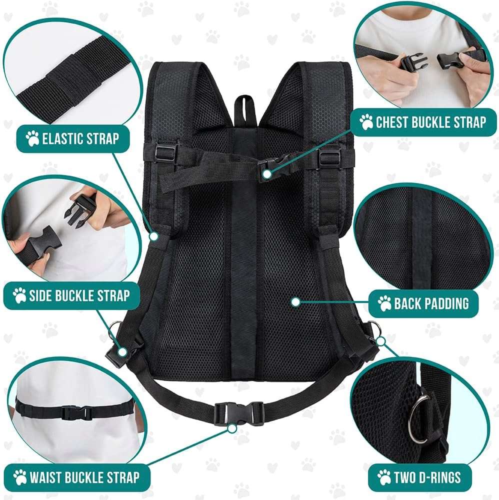 PetAmi Adjustable Dog & Cat Chest Carrier Backpack, Ventilated for Hiking, Camping & Travel, Max 10 lbs, Black - 5