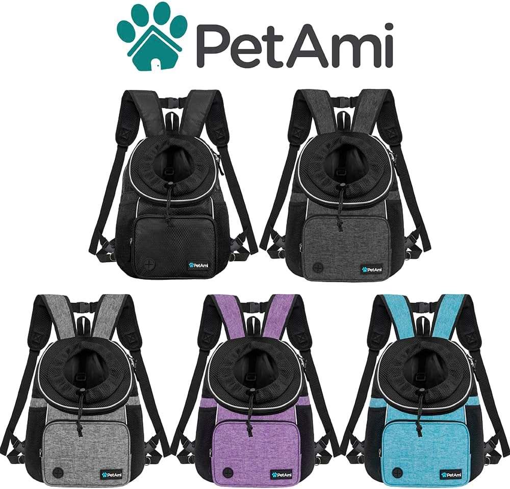 PetAmi Adjustable Dog & Cat Chest Carrier Backpack, Ventilated for Hiking, Camping & Travel, Max 10 lbs, Black - 7