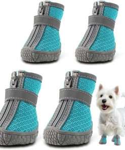 Dog Shoes for Small Dogs, Breathable Dog Boots Paw Protector for Hot Pavement Winter Snow, Dog Booties with Reflective Strips Rugged Anti-Slip Sole - 1