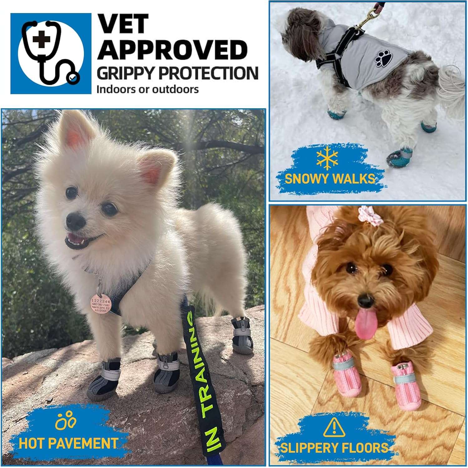 Dog Shoes for Small Dogs, Breathable Dog Boots Paw Protector for Hot Pavement Winter Snow, Dog Booties with Reflective Strips Rugged Anti-Slip Sole - 4