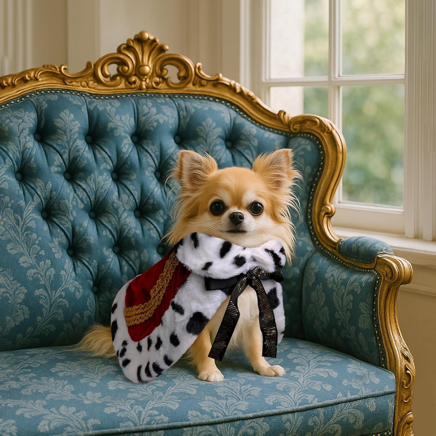 Dog King Costume, Faux Fur Dog Halloween Costume Royal Red King Cloak, King Queen Prince Princess Halloween Costumes for Cats Kitten Cape, XS - 1
