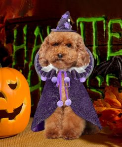KOUPA Pet Halloween Costume with Hat, Dog Clothes Cosplay Wizard Cloak for Small Puppy Kitten Animal, Shiny Cat Outfit Suit for Party Holiday Christmas, Purple - 3