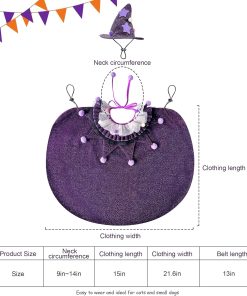 KOUPA Pet Halloween Costume with Hat, Dog Clothes Cosplay Wizard Cloak for Small Puppy Kitten Animal, Shiny Cat Outfit Suit for Party Holiday Christmas, Purple - 6