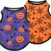 2-Pack Dog Halloween Sleeveless Shirts & Vests - Tank Tops Outfits with Spider Net, Pumpkin, Bat Patterns for Small & Medium Dogs (XS) - 1
