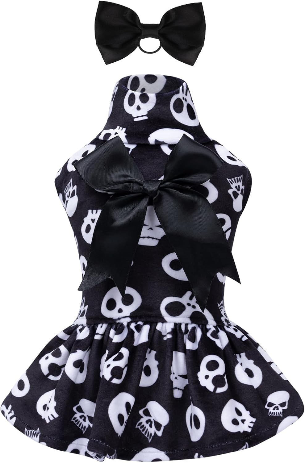 CuteBone Turtleneck Dog Velvet Dress Halloween Puppy Skirt Costume Pet Clothes Cat Apparel with Bow Hair Rope for Small Dogs CVD11XS - 1