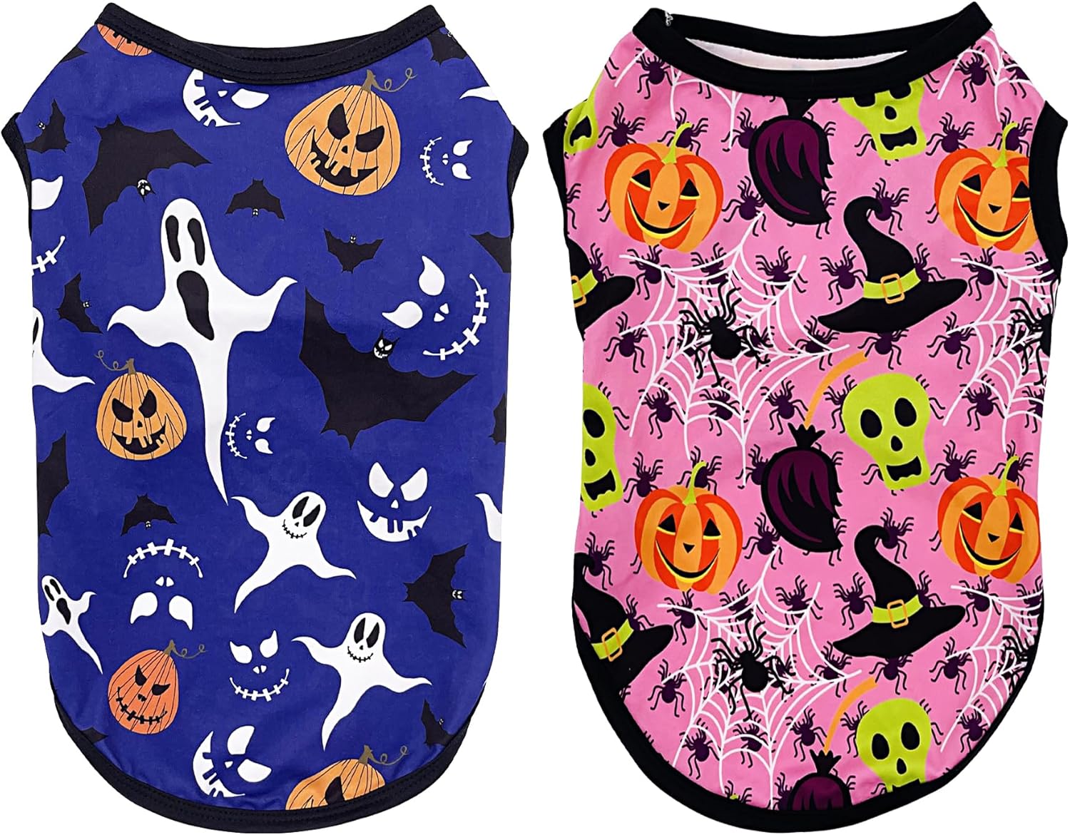 Halloween Dog Shirts for XS XXS Puppy Doggie Sleeveless Tank Top Tee Clothes Vest Soft Breathable T-Shirts Pumpkin Bats Ghost Spider Owls Pink Blue Outfit Pack of 2 - 1