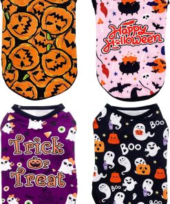 PET SHOW 4 Pack Halloween Dog Shirts for Extra Small Dogs Ghost Pumpkin Doggies Tank Top Tee Black Orange T-Shirts Pets Holiday Party Sleeveless Vest Cats Kittens Puppy Clothes Boys Girls - 1