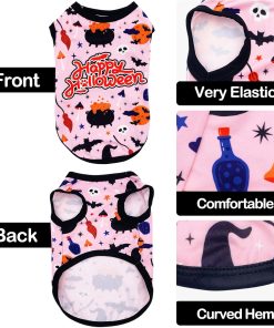 PET SHOW 4 Pack Halloween Dog Shirts for Extra Small Dogs Ghost Pumpkin Doggies Tank Top Tee Black Orange T-Shirts Pets Holiday Party Sleeveless Vest Cats Kittens Puppy Clothes Boys Girls - 3
