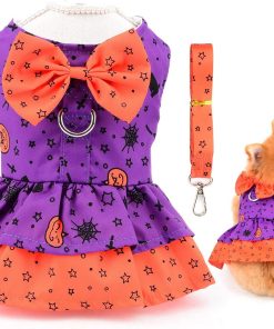SMALLLEE_LUCKY_STORE Dog Harness Dress with Leash Set,Puppy Bow Princess Dress for Small Medium Dog Cat Girls Puppy Dress with D-Ring Female Dog Clothes Summer Pet Apparel,Purple Halloween,S - 1