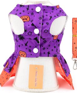 SMALLLEE_LUCKY_STORE Dog Harness Dress with Leash Set,Puppy Bow Princess Dress for Small Medium Dog Cat Girls Puppy Dress with D-Ring Female Dog Clothes Summer Pet Apparel,Purple Halloween,S - 6