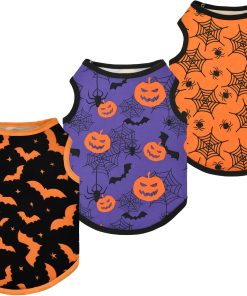 Vehomy 3-Pack Halloween Dog Clothes Dog Halloween Shirts Tank Tops with Bat Spider Net Pumpkin Patterns Pet Halloween Costumes Puppy Shirt Vest for Small Medium Dogs XS - 1