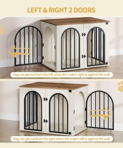 26.8'' Wooden Dog Crate Furniture, Indoor Dog Kennel Dogs Cage for Small Dogs, Heavy Duty Dog Crates Decorative Pet House End Side Table TV Stand, White Brown DFC85514B - 4