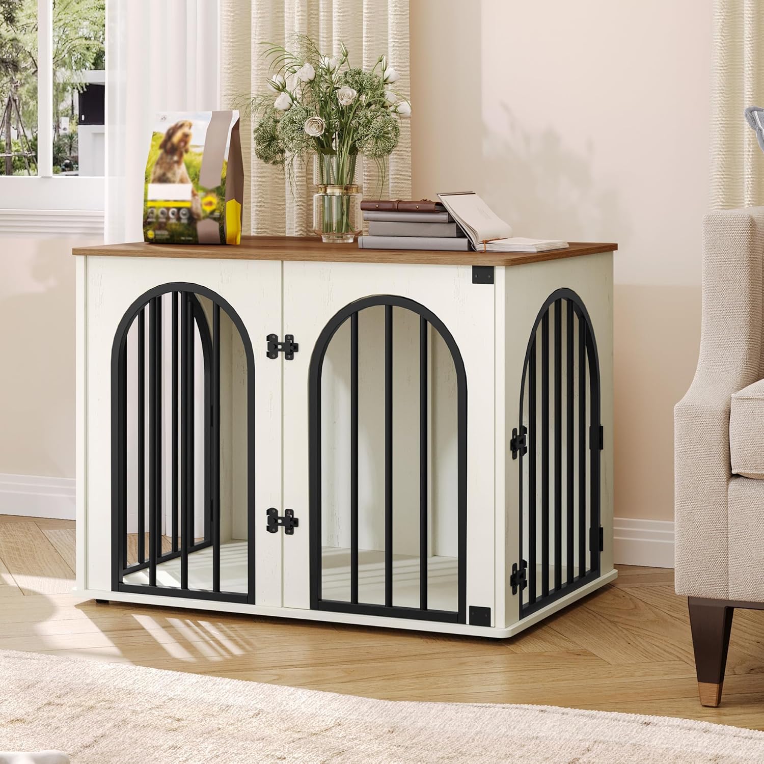 Picture of 26.8'' Wooden Dog Crate Furniture, Indoor Dog Kennel Dogs Cage