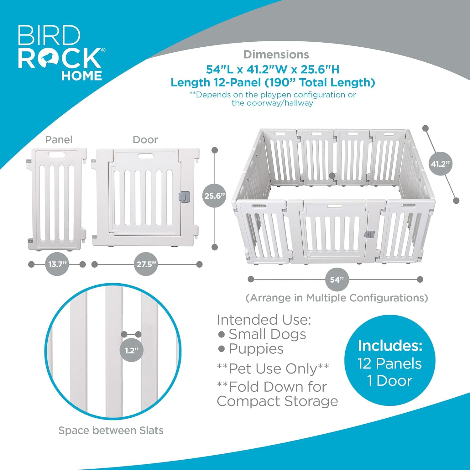 BIRDROCK HOME Pet Playpen with Door - 12 Panel - Strong Plastic - Puppy Safety Fence Pen Playpen - Non-Slip and Secure Dog Gate - White - 4