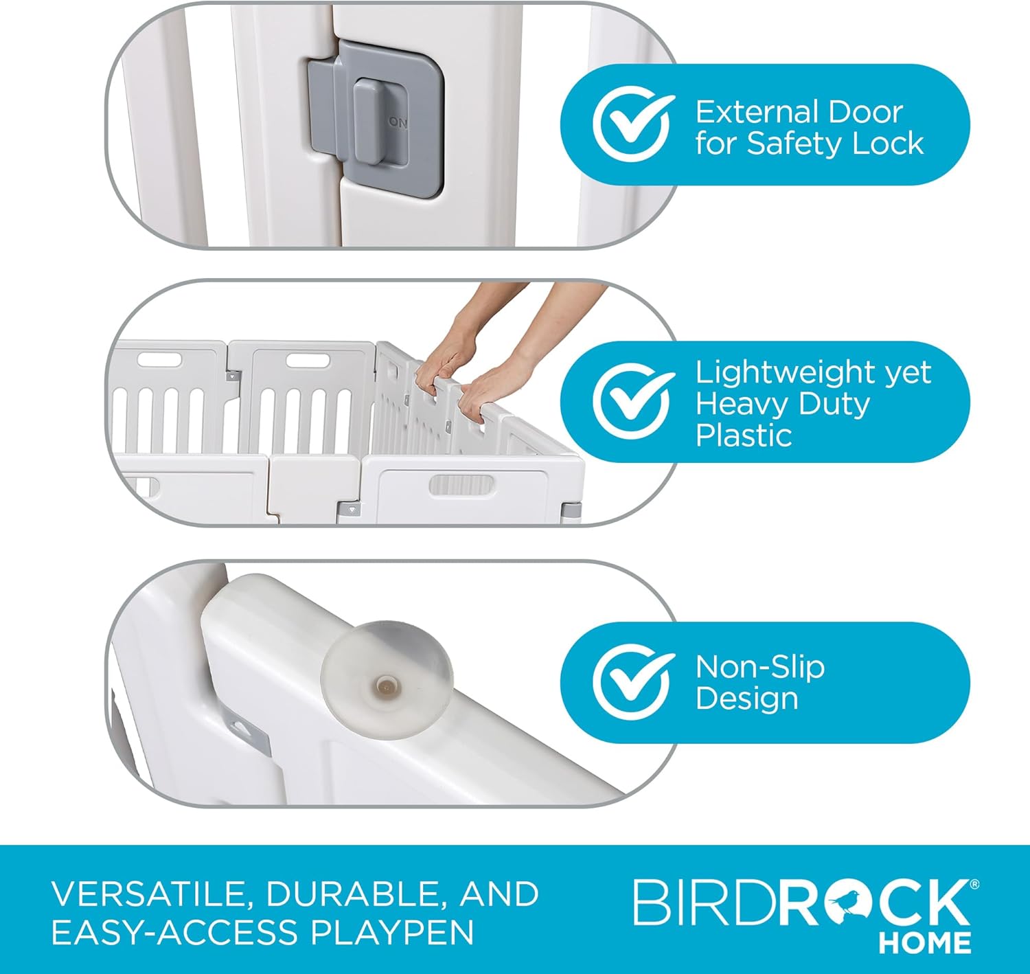BIRDROCK HOME Pet Playpen with Door - 12 Panel - Strong Plastic - Puppy Safety Fence Pen Playpen - Non-Slip and Secure Dog Gate - White - 6