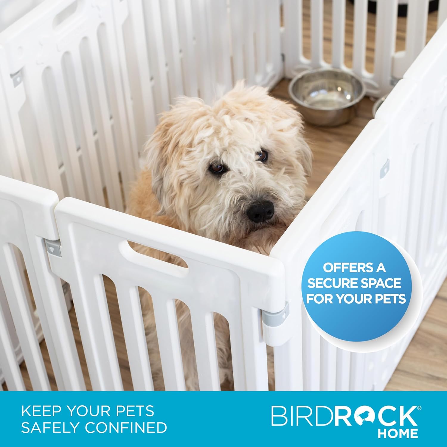 BIRDROCK HOME Pet Playpen with Door - 12 Panel - Strong Plastic - Puppy Safety Fence Pen Playpen - Non-Slip and Secure Dog Gate - White - 7