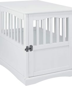 Casual Home Wooden Decorative Indoor Kennel Dog Crate End Table Night Stand Furniture with Lockable Gate for Medium Pets Up to 25 Pounds, White - 1