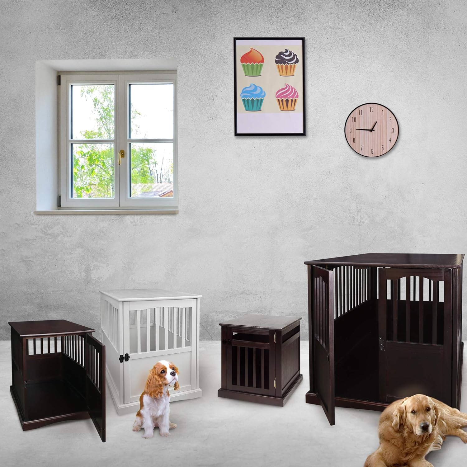 Casual Home Wooden Decorative Indoor Kennel Dog Crate End Table Night Stand Furniture with Lockable Gate for Medium Pets Up to 25 Pounds, White - 14