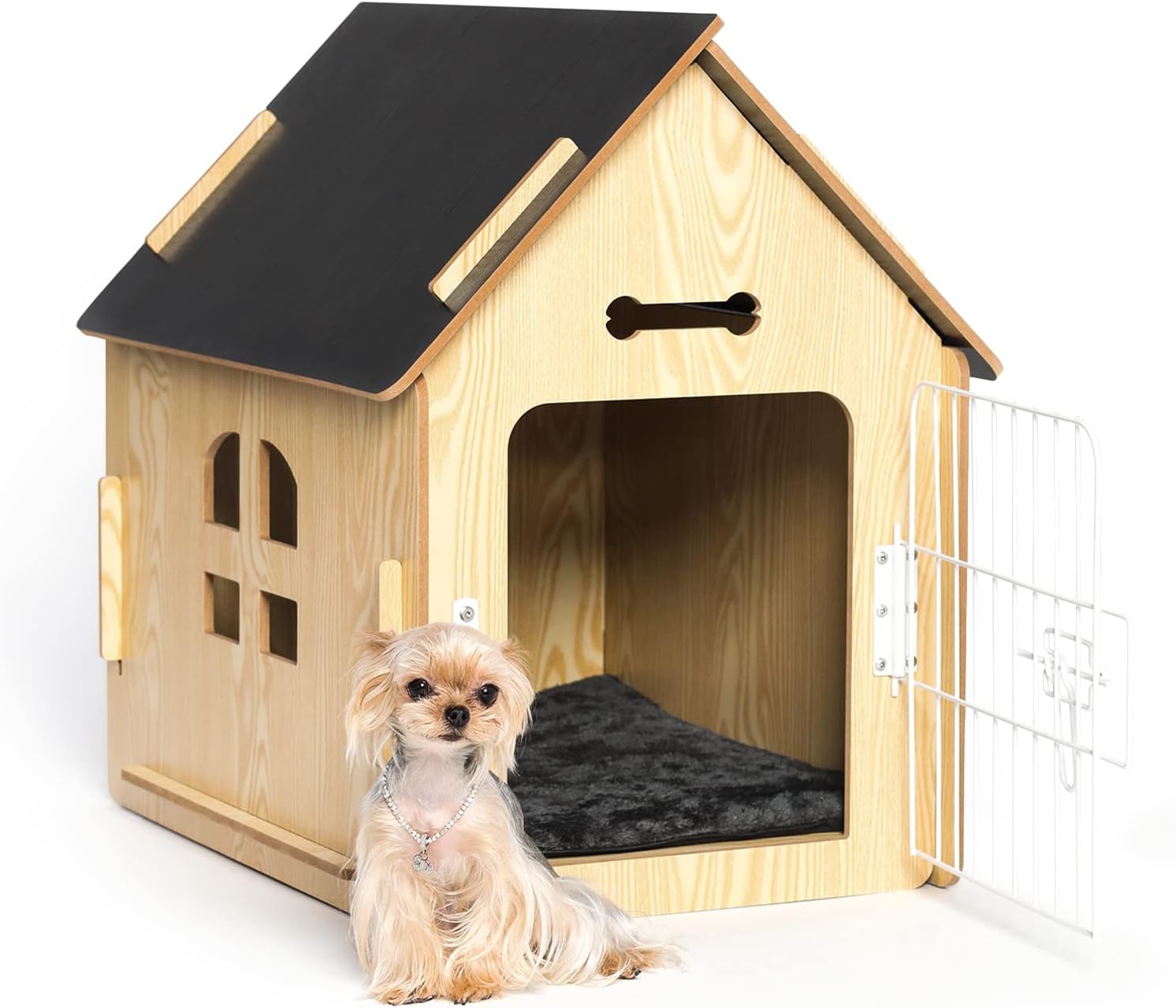 Dog House Indoor for Small Dogs or Cats, Cozy Wooden Design, Small Indoor Bed House, with Air Vents and Elevated Floor Warm Dog Cave - 1