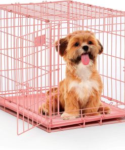 MidWest Homes for Pets 24-Inch Pink Fashion iCrate Single Door Folding Dog Crate, Enhanced Security, Includes Leak-Proof Pan, Divider Panel, Handle, Rubber Feet - 1