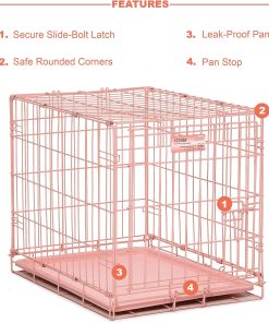 MidWest Homes for Pets 24-Inch Pink Fashion iCrate Single Door Folding Dog Crate, Enhanced Security, Includes Leak-Proof Pan, Divider Panel, Handle, Rubber Feet - 3