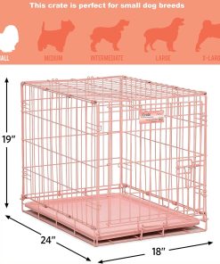 MidWest Homes for Pets 24-Inch Pink Fashion iCrate Single Door Folding Dog Crate, Enhanced Security, Includes Leak-Proof Pan, Divider Panel, Handle, Rubber Feet - 5
