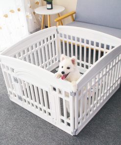 Pet Playpen Gate for Dogs Heavy Plastic Puppy Exercise Pen Small Pets Fence Puppies Folding Cage 4 Panels for Puppies and Small Dogs House White - 1