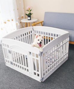 Pet Playpen Gate for Dogs Heavy Plastic Puppy Exercise Pen Small Pets Fence Puppies Folding Cage 4 Panels for Puppies and Small Dogs House White - 3