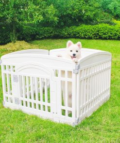 Pet Playpen Gate for Dogs Heavy Plastic Puppy Exercise Pen Small Pets Fence Puppies Folding Cage 4 Panels for Puppies and Small Dogs House White - 5