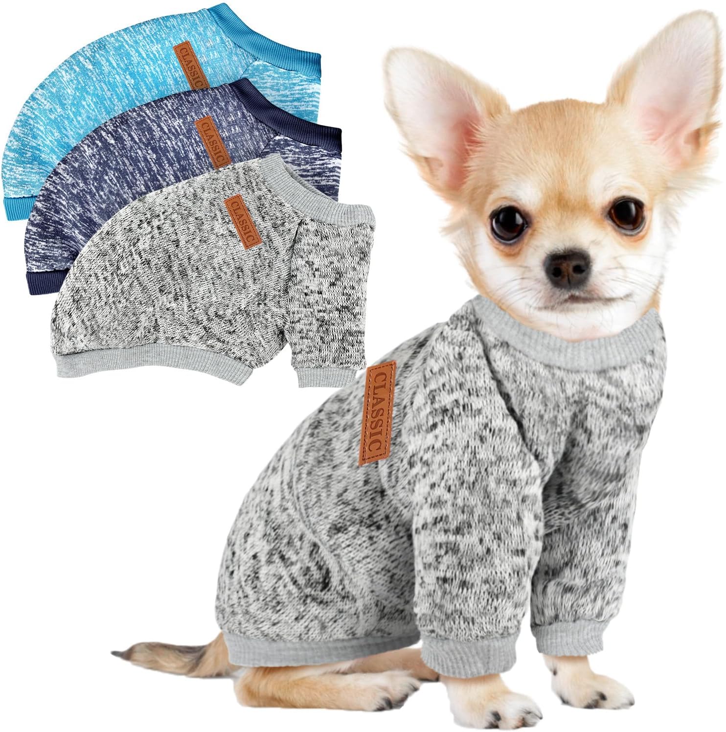 3 Pack Dog Sweaters for Small Dogs Girl Boy Winter Fleece Clothes Warm Soft Dog Sweatshirt Outfit for Dogs Cats Pet Apparel - 1