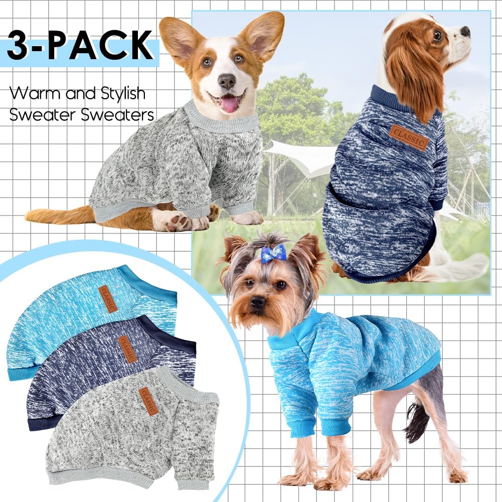 3 Pack Dog Sweaters for Small Dogs Girl Boy Winter Fleece Clothes Warm Soft Dog Sweatshirt Outfit for Dogs Cats Pet Apparel - 6