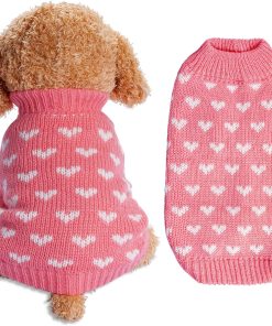 Dxhycc Dog Knitted Sweater Heart Puppy Sweater Warm Soft Pet Holiday Clothes for Small Cats and Dogs - 1